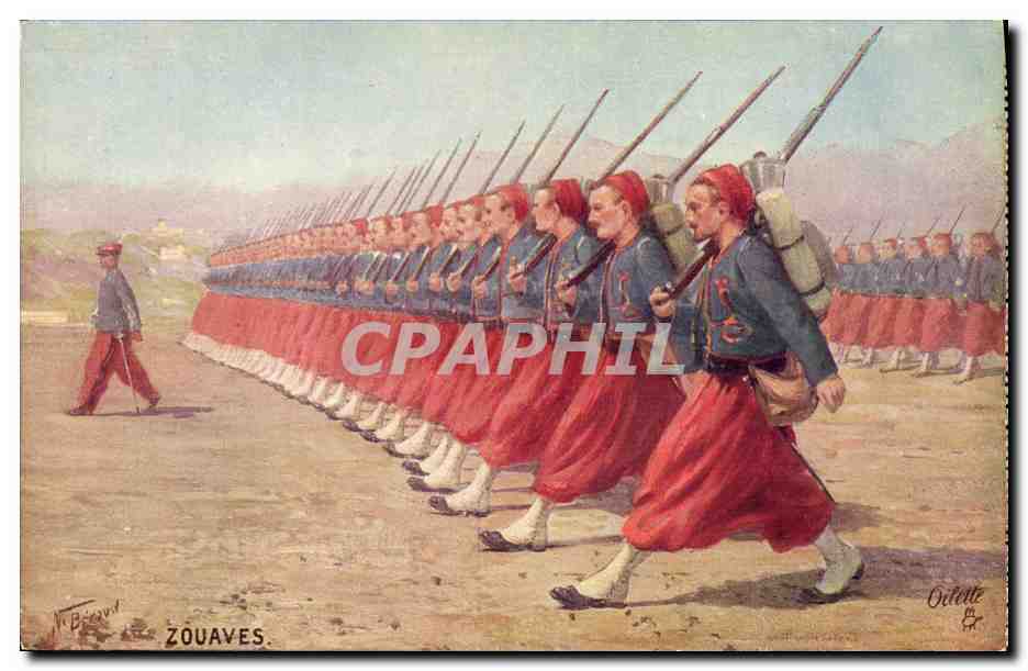 Zouaves — Compagnie de zouaves en marche — N. Beroud, série 981, éditeur Tuck