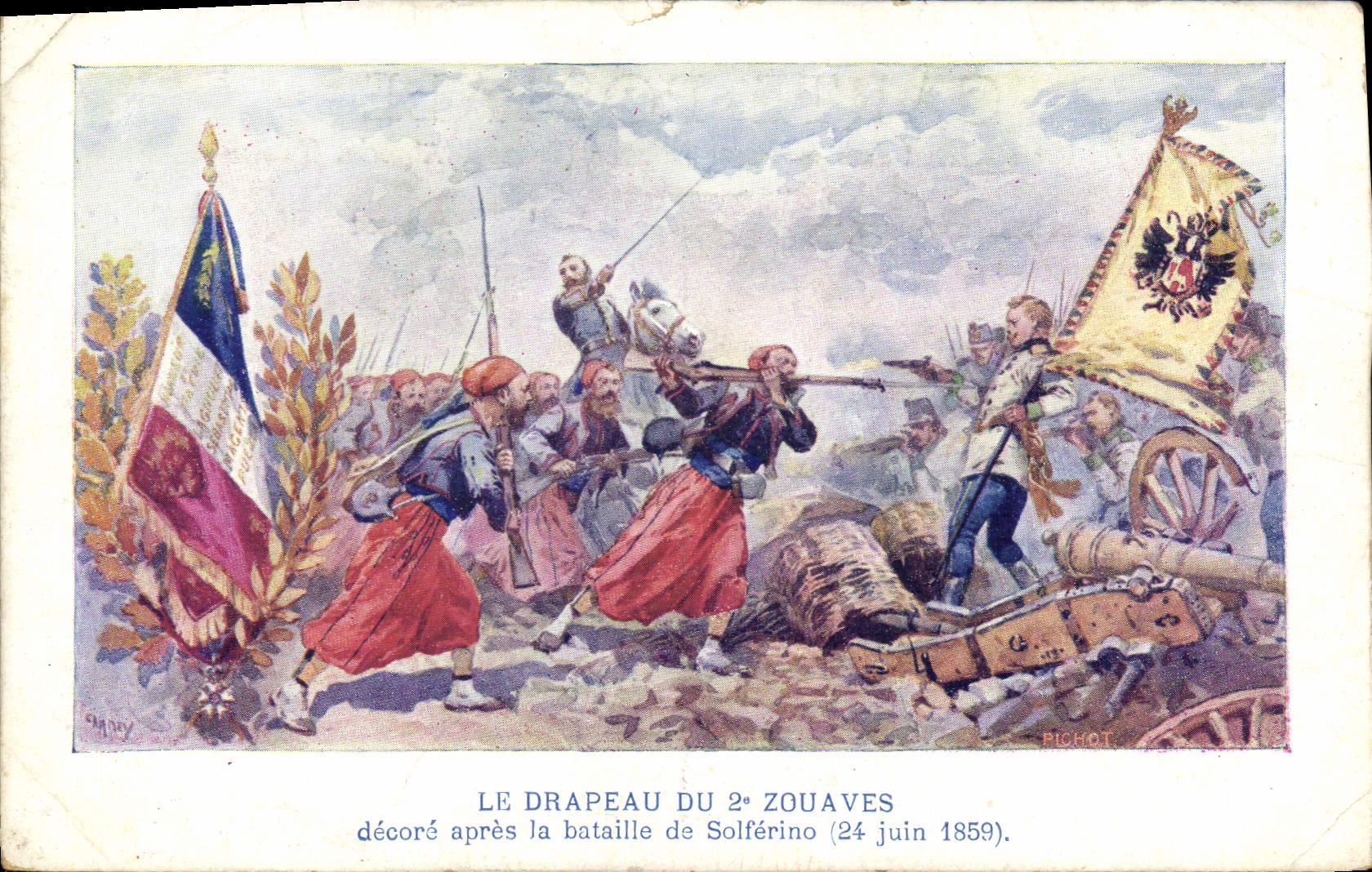 CPA Militaria Drapeau des Zouaves Bataille de Solferino 24 juin 1859