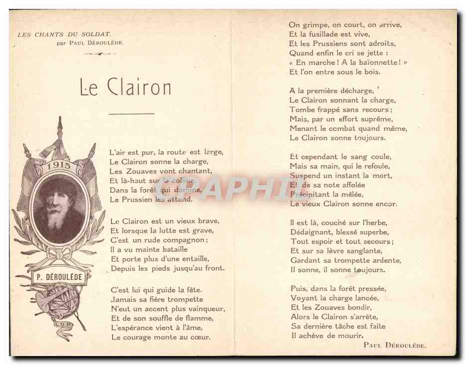 CPA Militaria Paul Deroulede Le chant du soldat Zouave — Rückseite