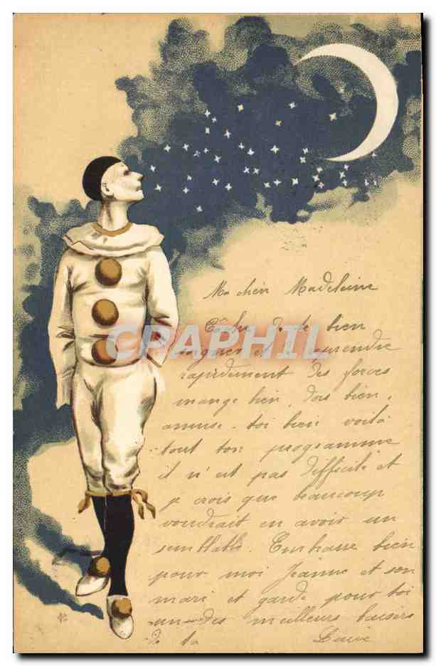 CPA Fantaisie Lune Pierrot TOP