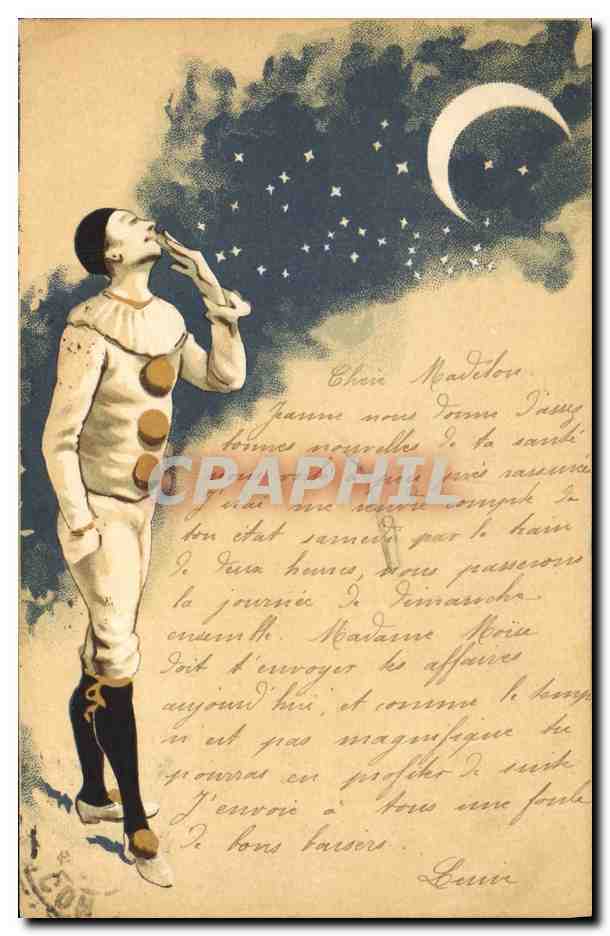 CPA Fantaisie Lune Pierrot TOP