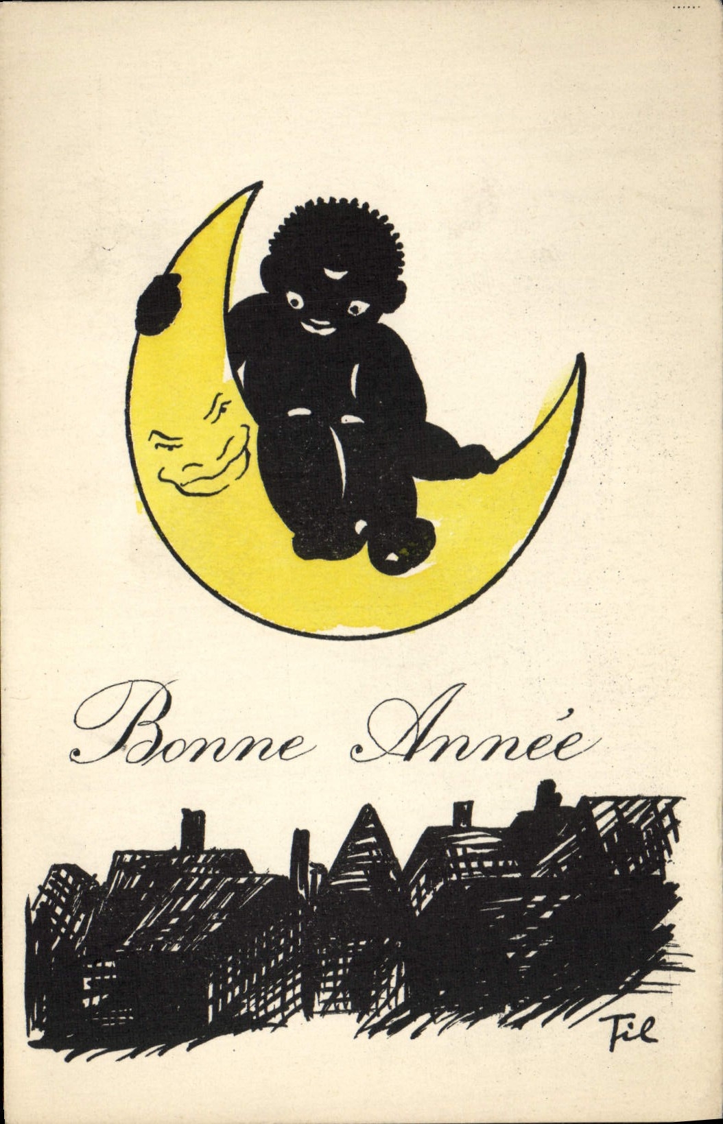 CPA Fantaisie Lune Enfant Bonne annee