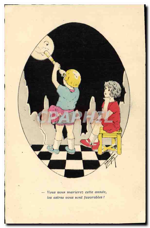CPA Fantaisie Lune Enfants