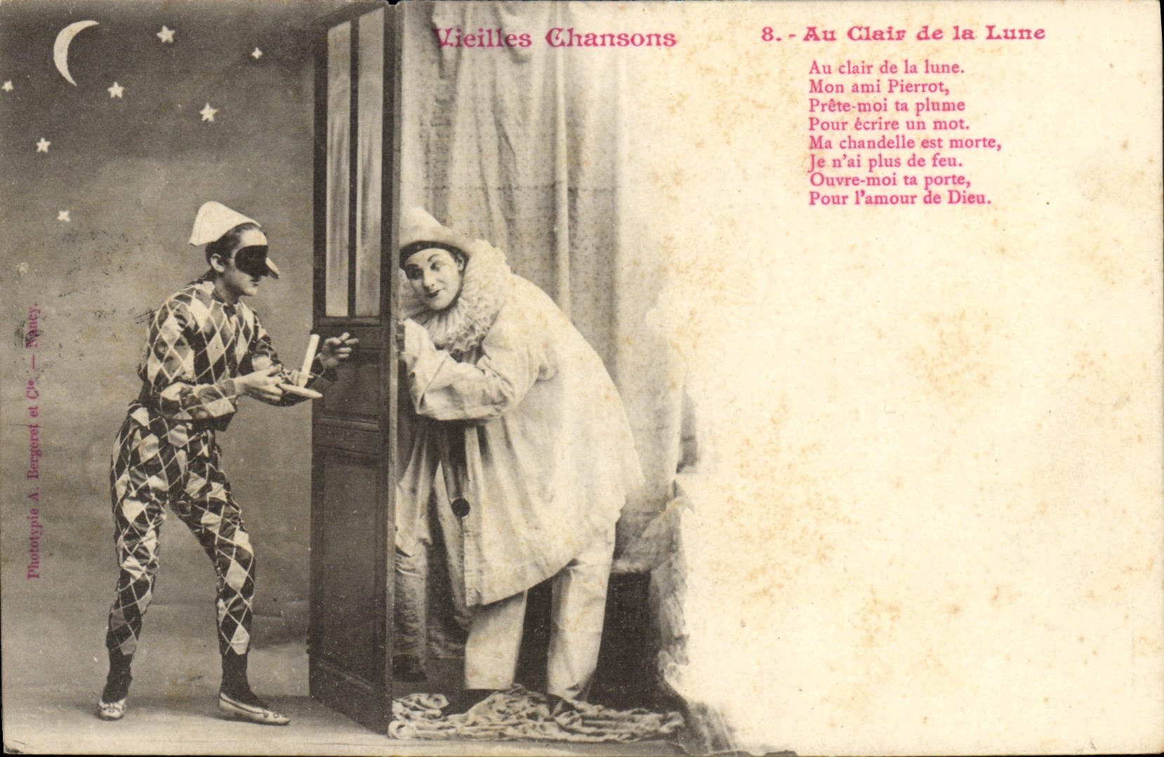 CPA Fantaisie Lune Au clair de la lune Pierrot