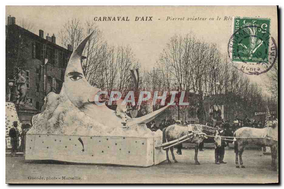 CPA Fantaisie Lune Carnaval d'Aix Pierrot Aviateur Aviation 