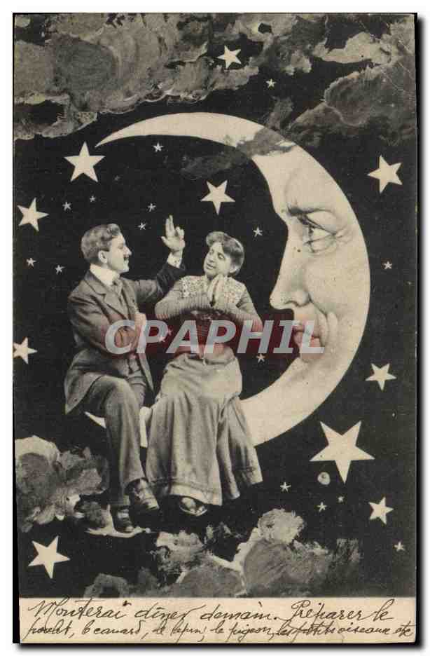 Amour sous la lune — scène romantique — éditeur non identifié