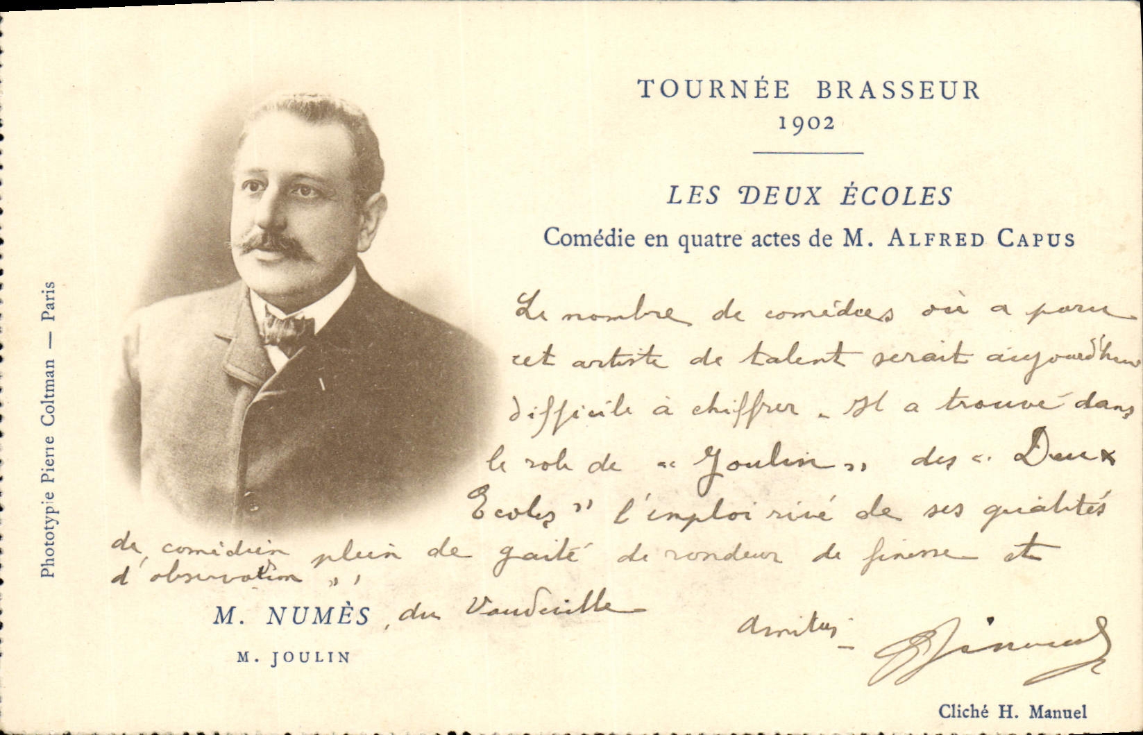 M. Numès — Tournée Brasseur 1902 — Comédie 'Les Deux Écoles' — Phototype Piene Coltman Paris