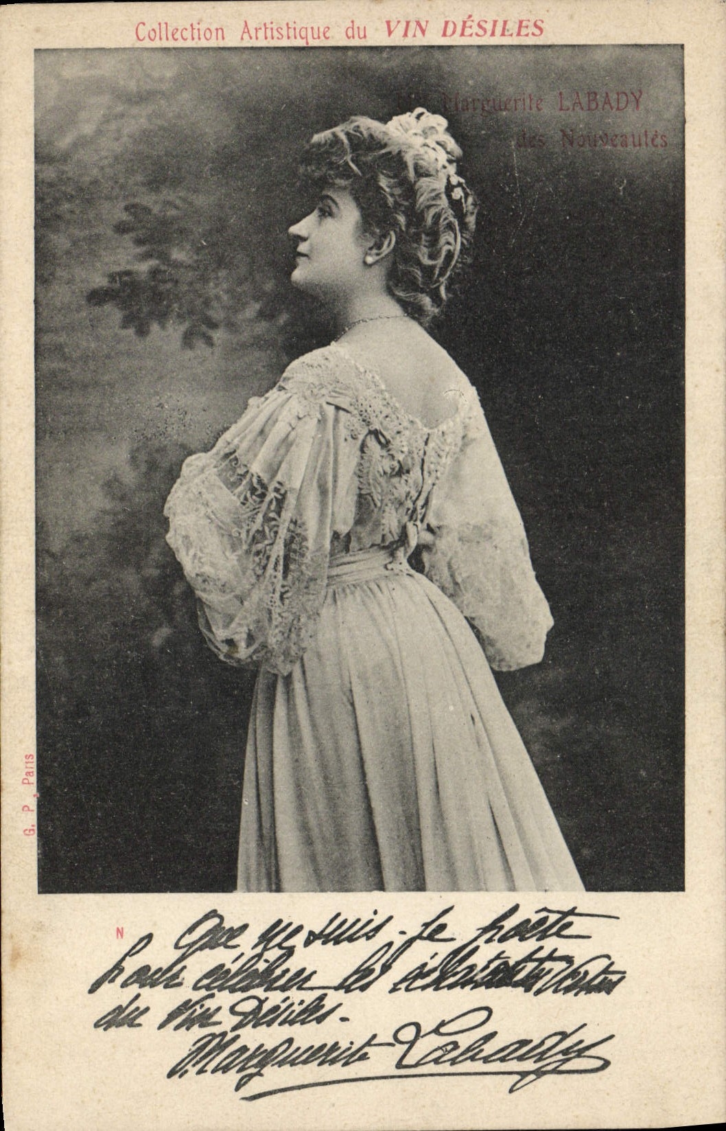 Marquuerite Labady — Portrait de profil — Collection Artistique du VIN DÉSILES, G.P. Paris