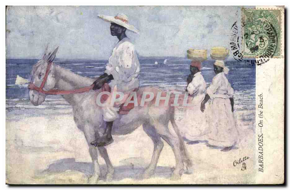 CPA Negre Homme Noir Barbadoes On the beach Ane Mule