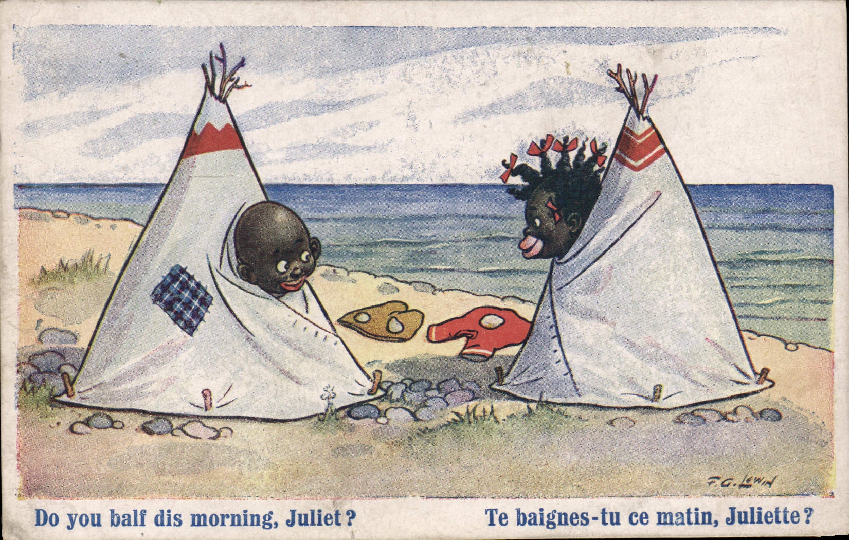 CPA Negre Enfant Noir TE baignes tu ce matin ? Juliette