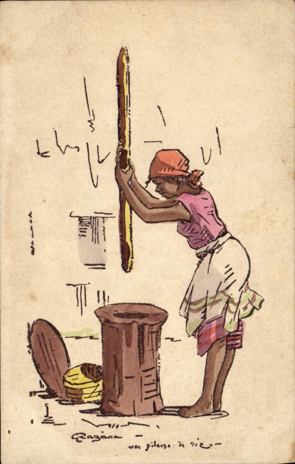 CPA Negre Femme Noire Une pileuse de riz