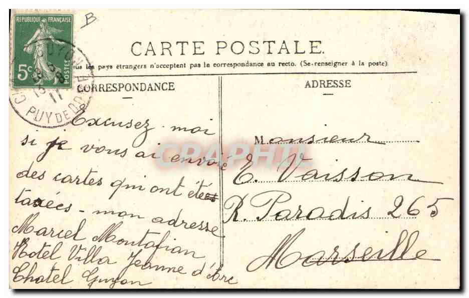 CPA Folklore Type de berger Chiens — Verso