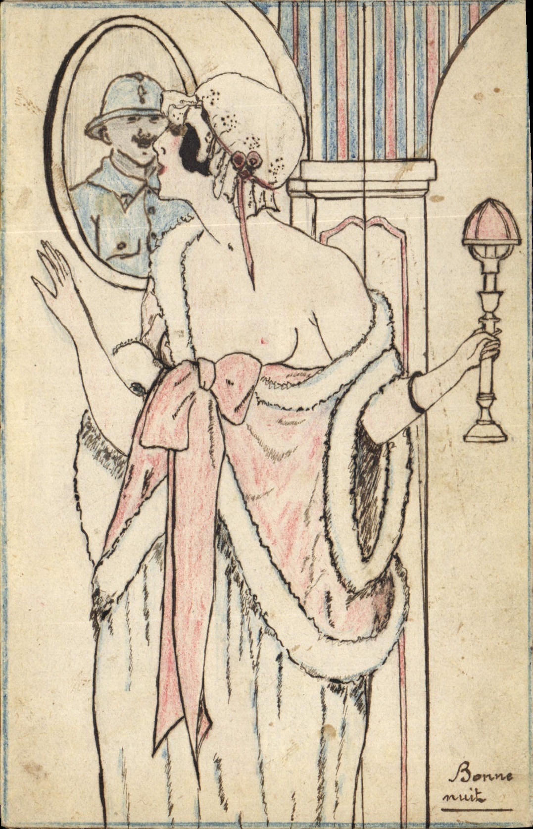 CPA (dessin a la main) Femme Poilu 