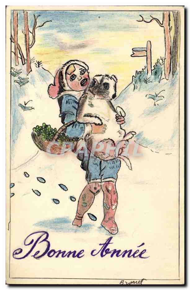 CPA (dessin a la main) Enfant Chien