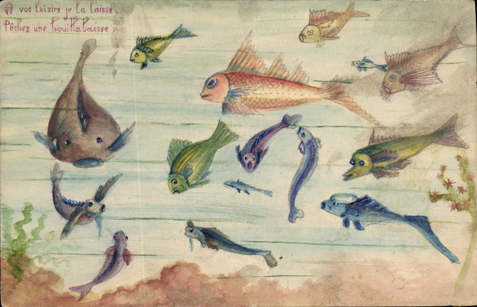 CPA (dessin a la main) Poissons