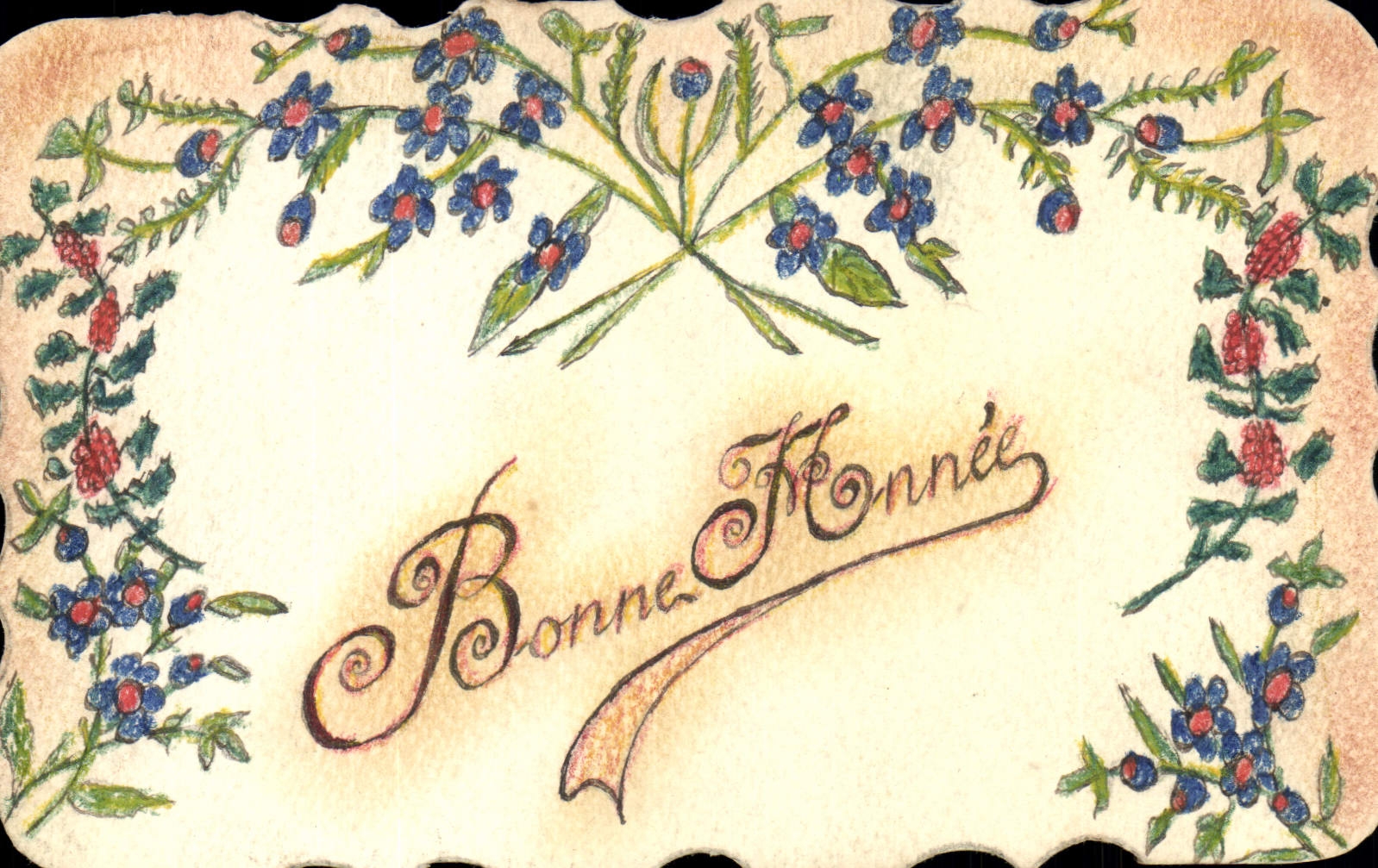 Bonne Année — Carte postale décorée de fleurs — éditeur inconnu