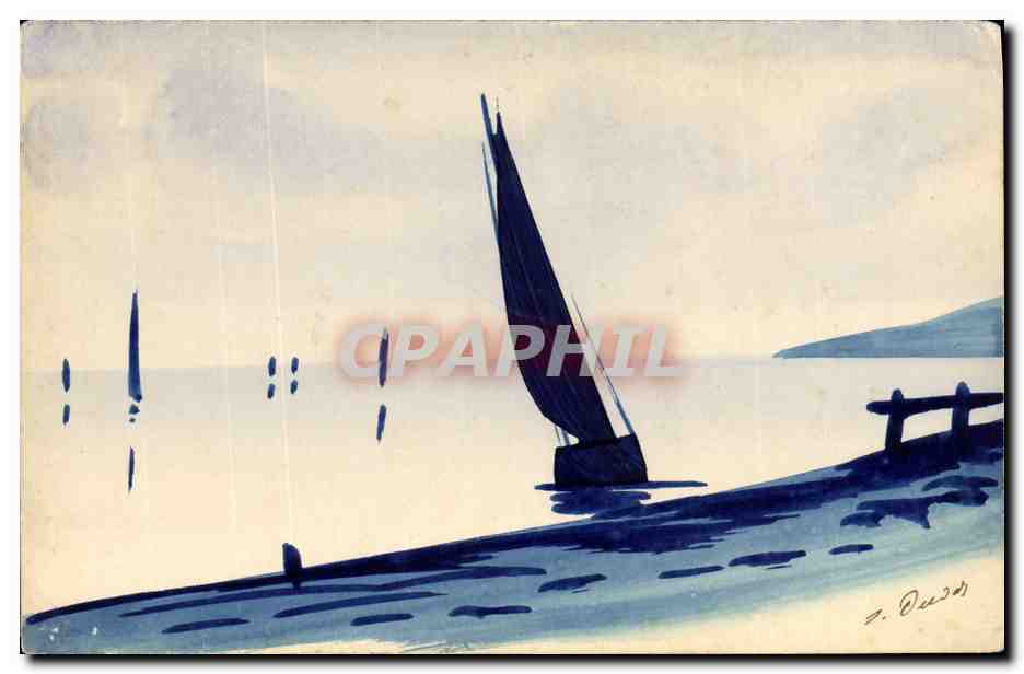 Voile sur lac — peinture à l'aquarelle — A. Dach