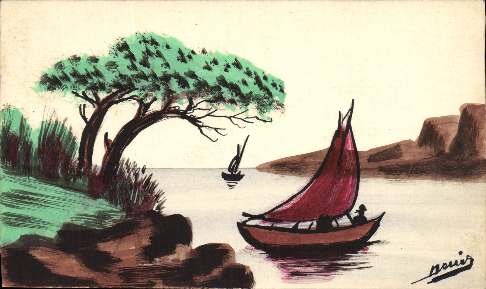 CPA (dessin a la main) Bateau