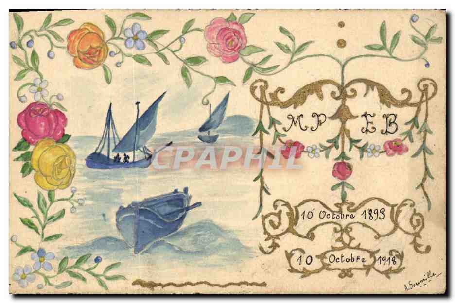 Scène maritime — décor floral — A. Soumille, n° 10 Octobre 1893 / 10 Octobre 1918 - Anverso