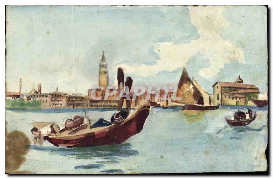 CPA (dessin a la main) Barque Venise