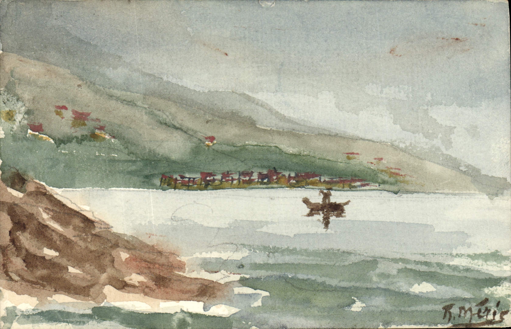 Vue de la côte — peinture à l'aquarelle — R. Méir