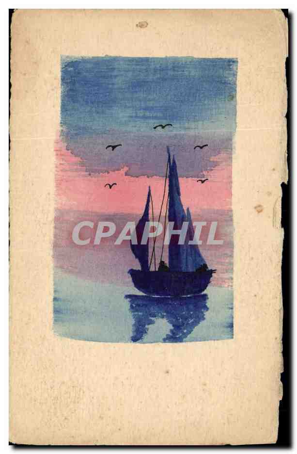 Segelboot bei Sonnenuntergang — Illustration — Unbekannter Verlag