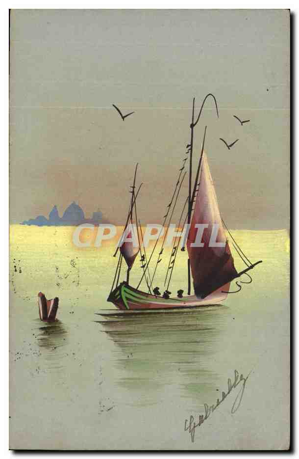 CPA (dessin a la main) Bateau