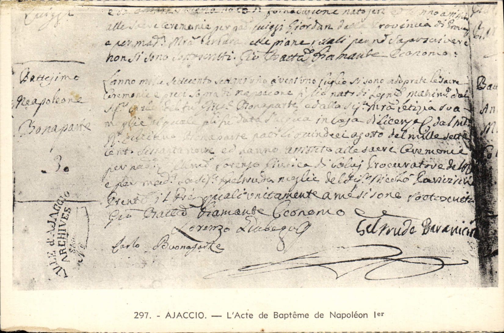 CPA Napoleon 1er Ajaccio l'acte de bapteme de Napoleon 1er