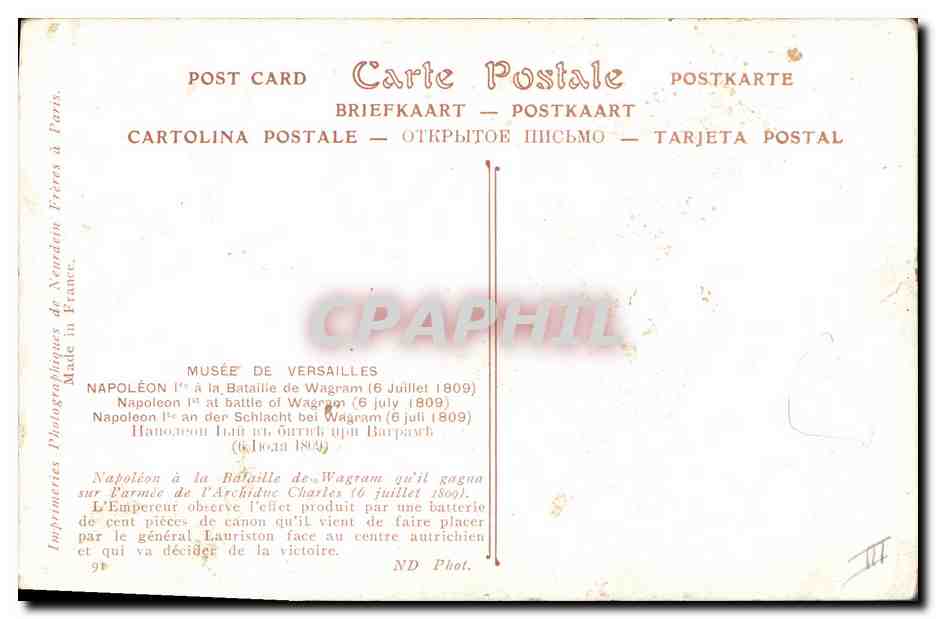 CPA Napoleon 1er a la bataille de Wagram Musee de Versailles — Rückseite