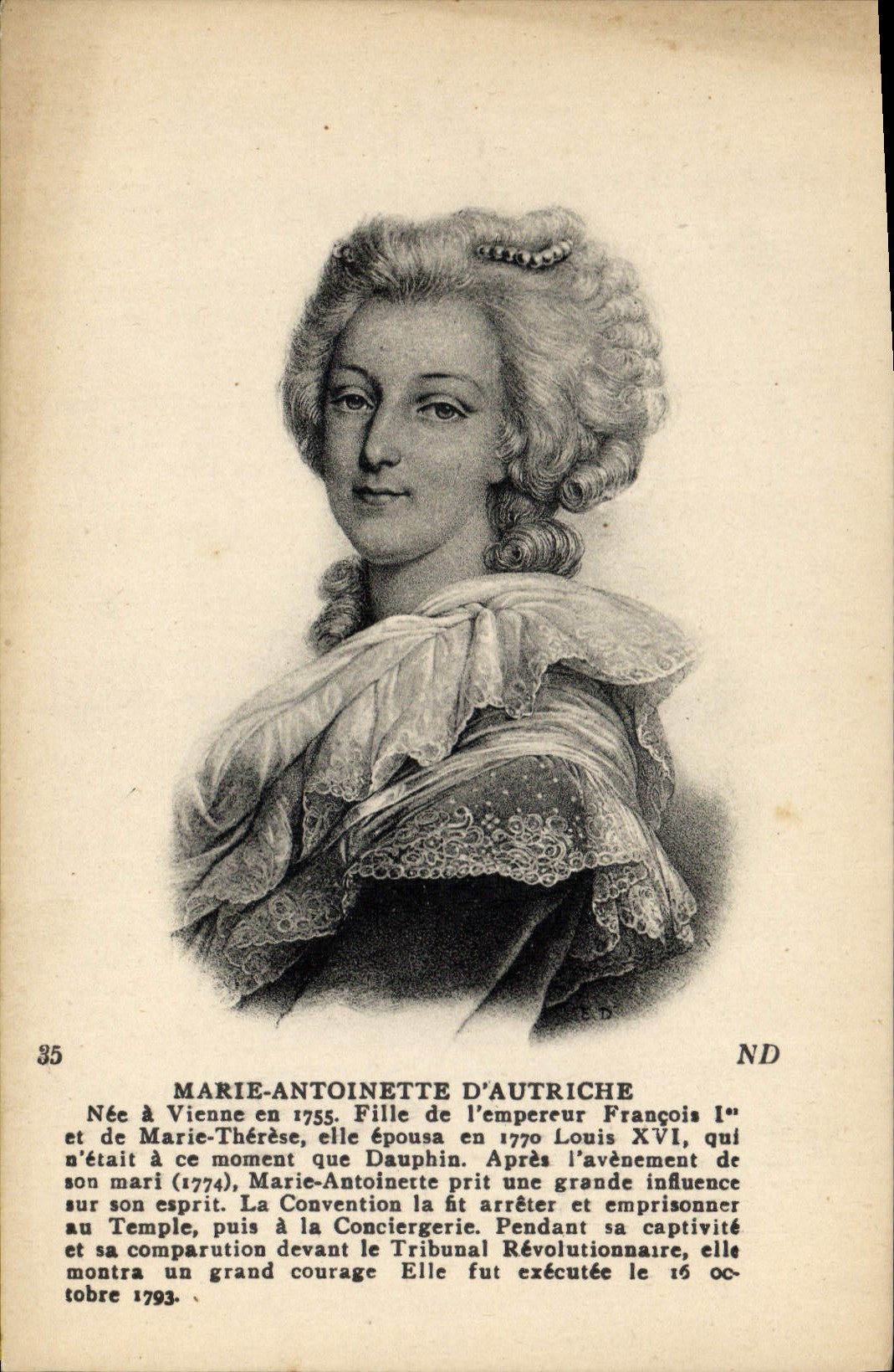 Marie-Antoinette d'Autriche — Portrait gravé — Éditeur ND, n° 35