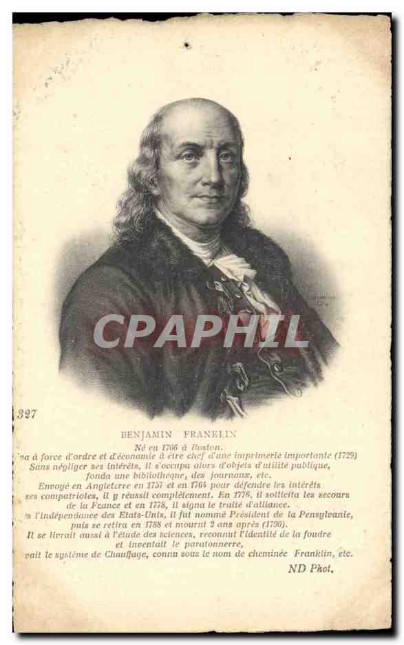 Benjamin Franklin — portrait et biographie — ND Phot. - Recto
