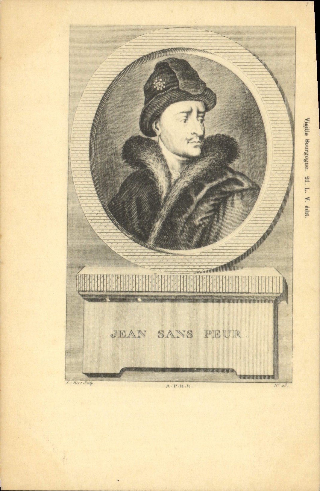 Jean sans Peur — portrait gravé — Véjille Bourgogne, N° 23, A.P.B.R.