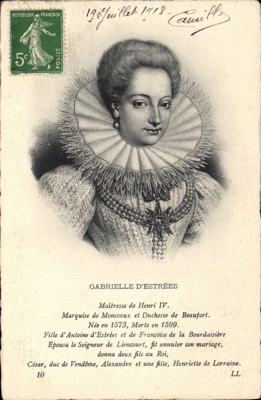 Gabrielle d'Estrées — Maitresse de Henri IV — éditeur LL, n°10