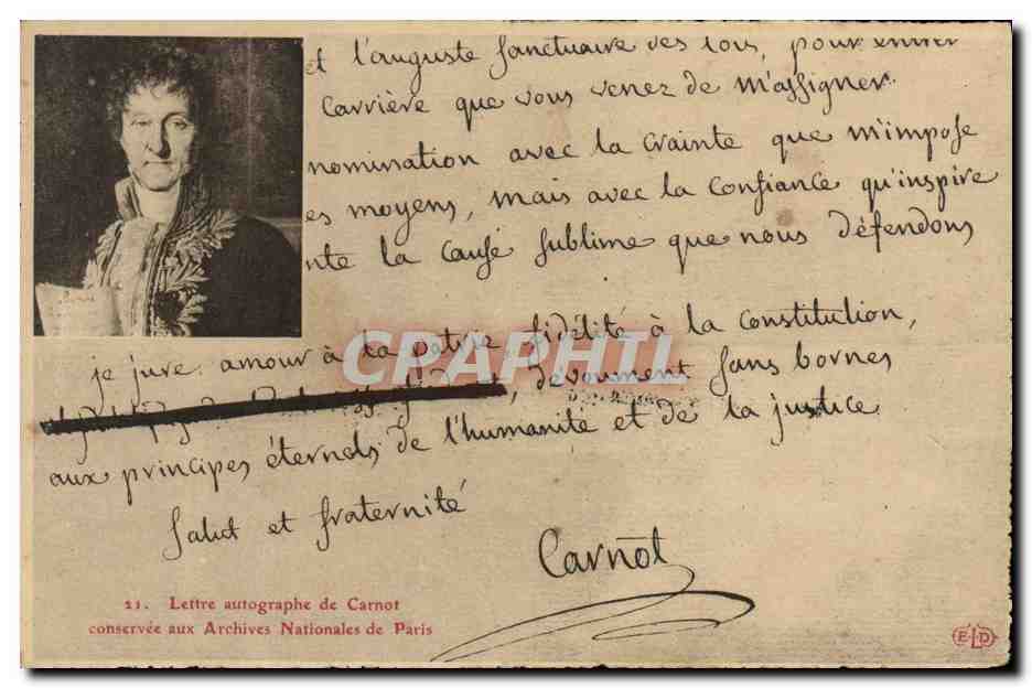 CPA Lettre autographe de Carnot Archives nationales de Paris 