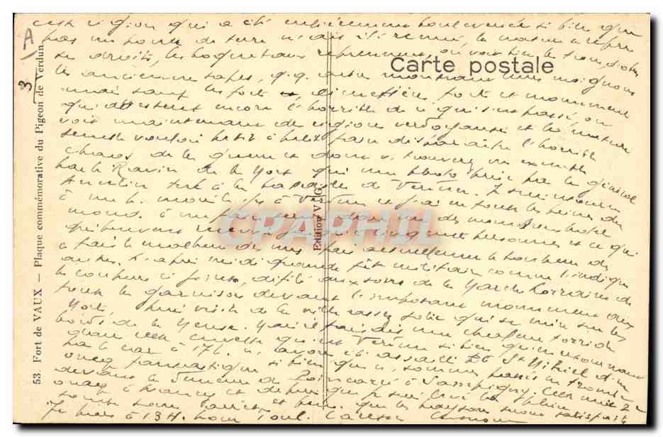 Fort de Verdun — Pigeon voyageur mort pour la France — Société Colombophile de Verdun — Rückseite