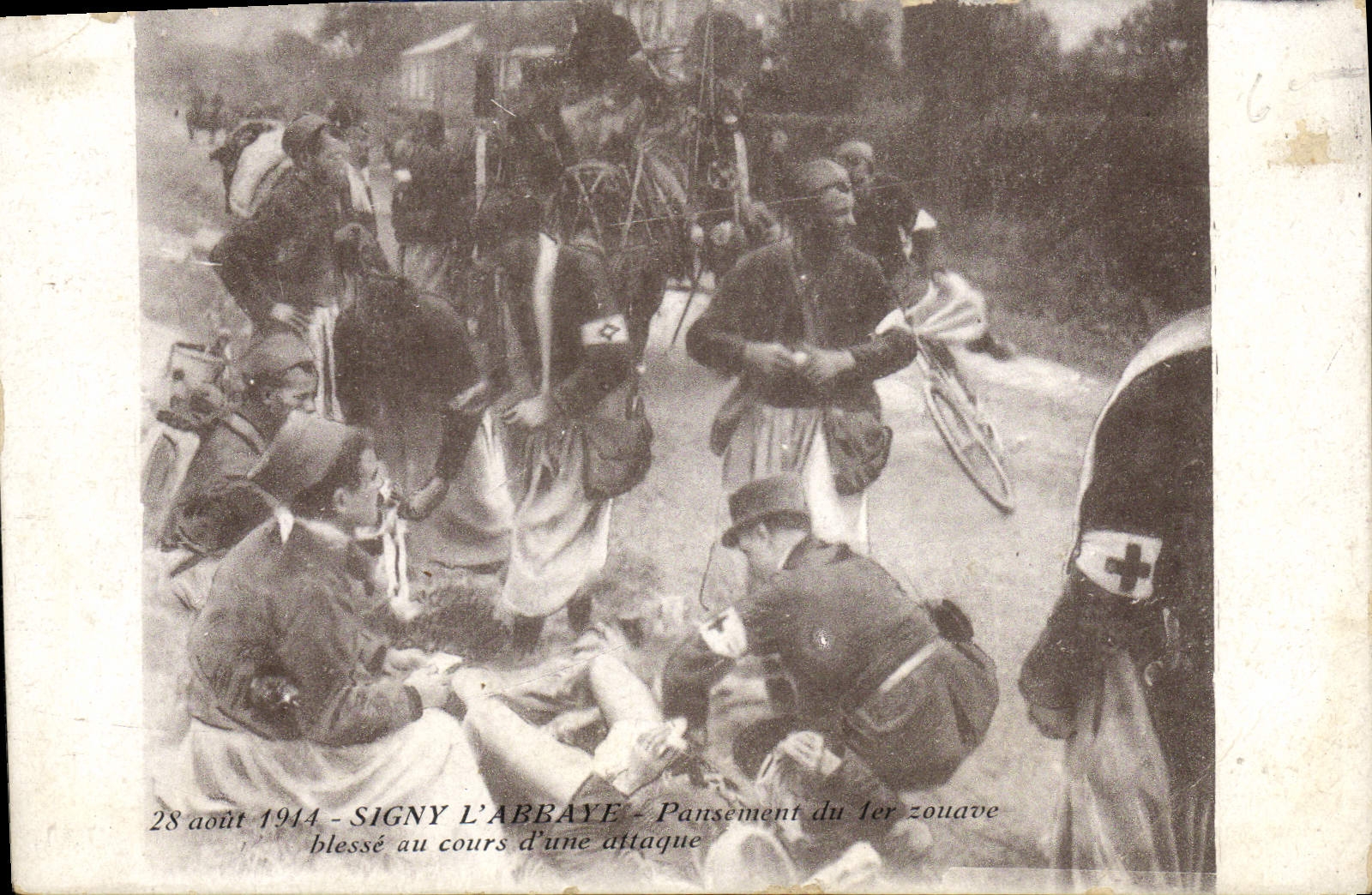 CPA Militaria Signy l'abbaye Pansement du 1er zouave blesse Croix Rouge