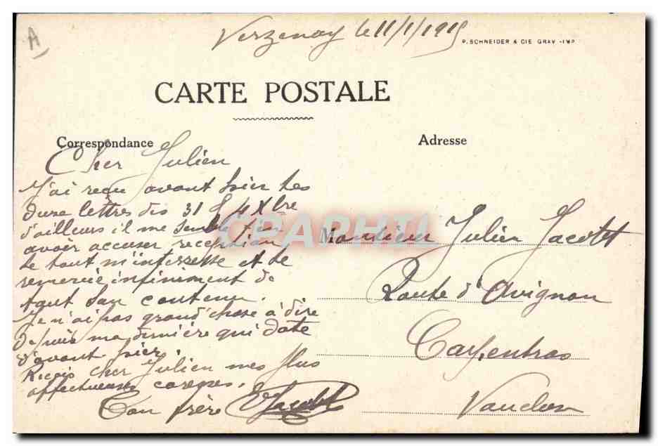 Guerre de 1914 - Zouaves et mitrailleuse en action — P. Schneider & Cie, Gray, Imp. — Verso
