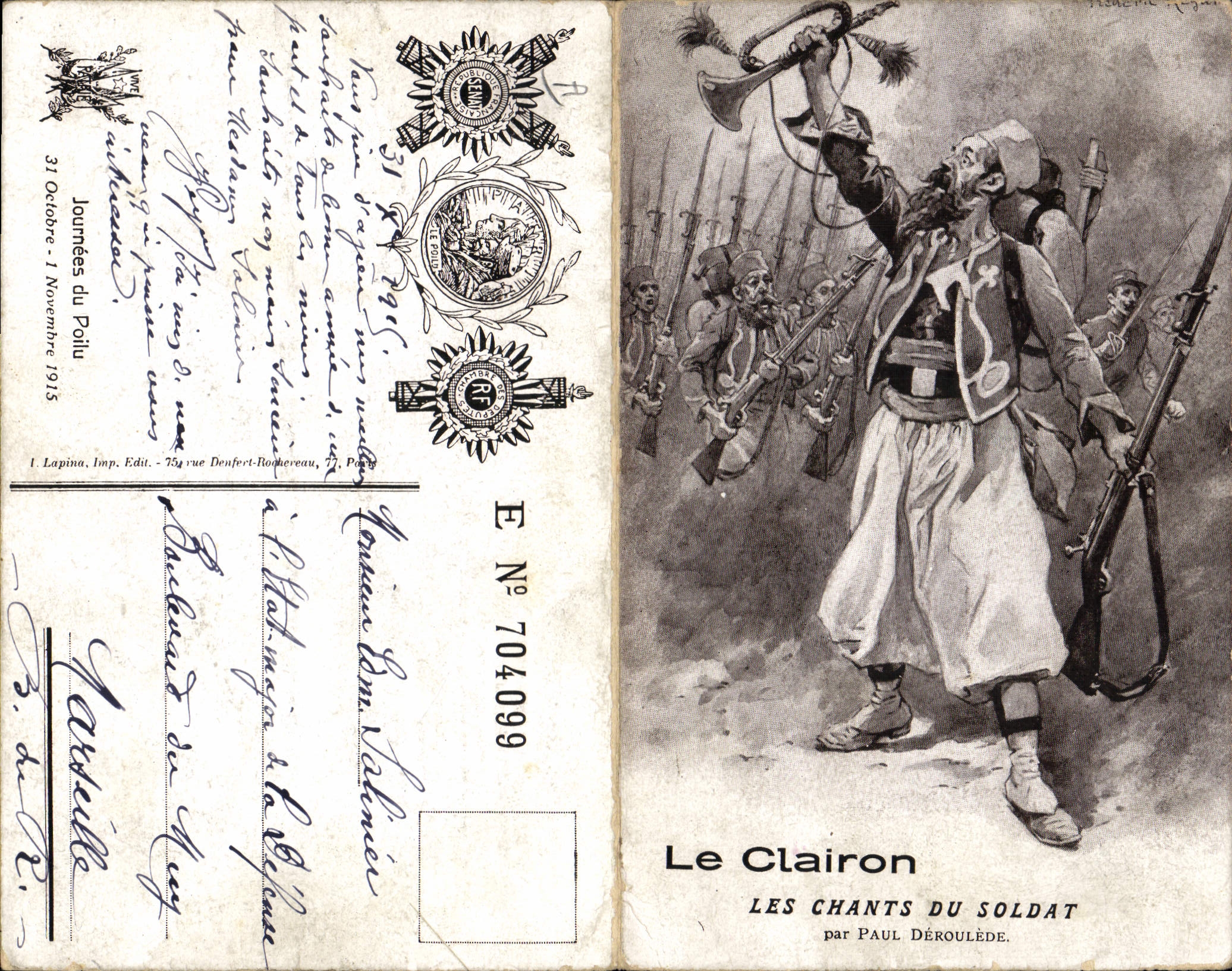 Le Clairon — Les Chants du Soldat — par Paul Déroulède, éd. Lapina, n° 704 099