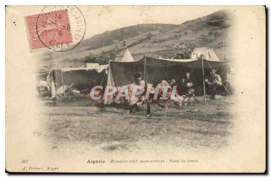 Algérie - Zouaves aux manœuvres - Sous la tente — J. Geiser, Alger, n°362