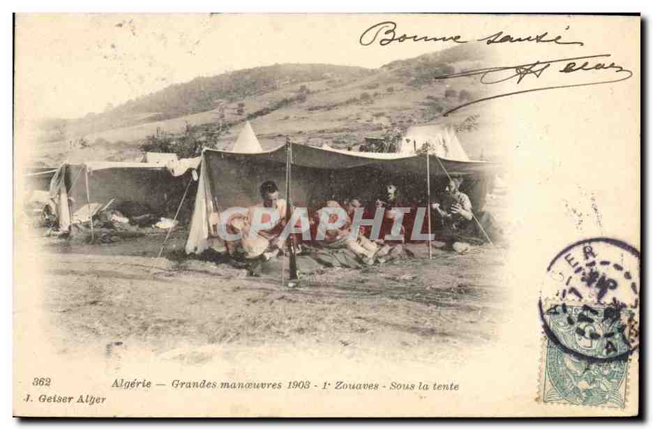 CPA Militaria Algerie Zouaves aux manoeuvres Sous la tente