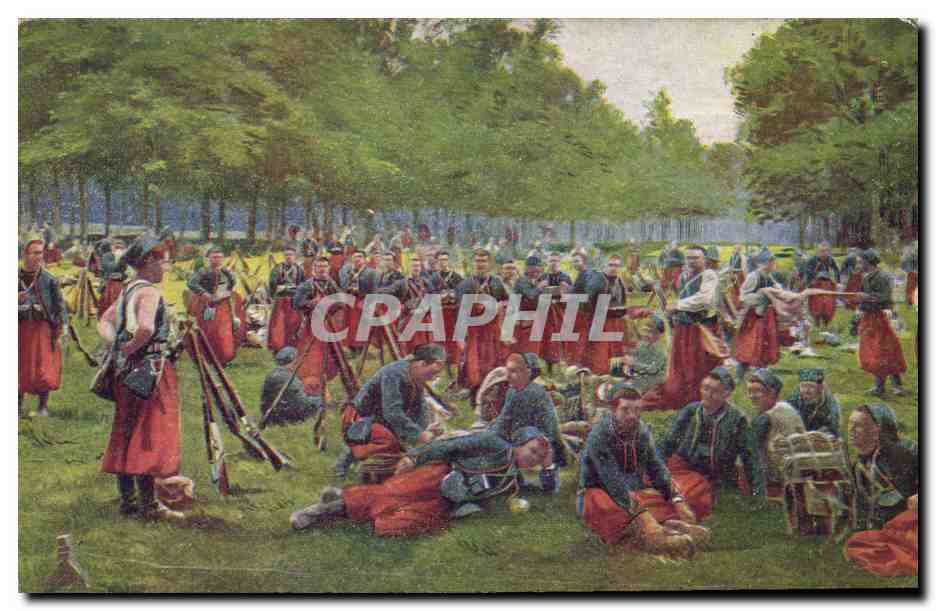 CPA Militaria Zouaves a la grand halte