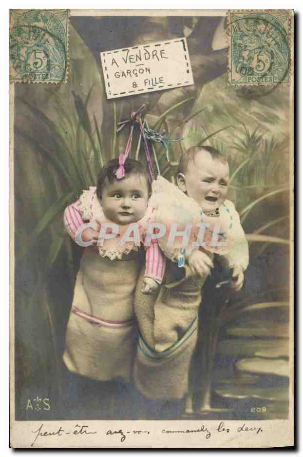 CPA Fantaisie Enfant Bebe a vendre Jumeaux
