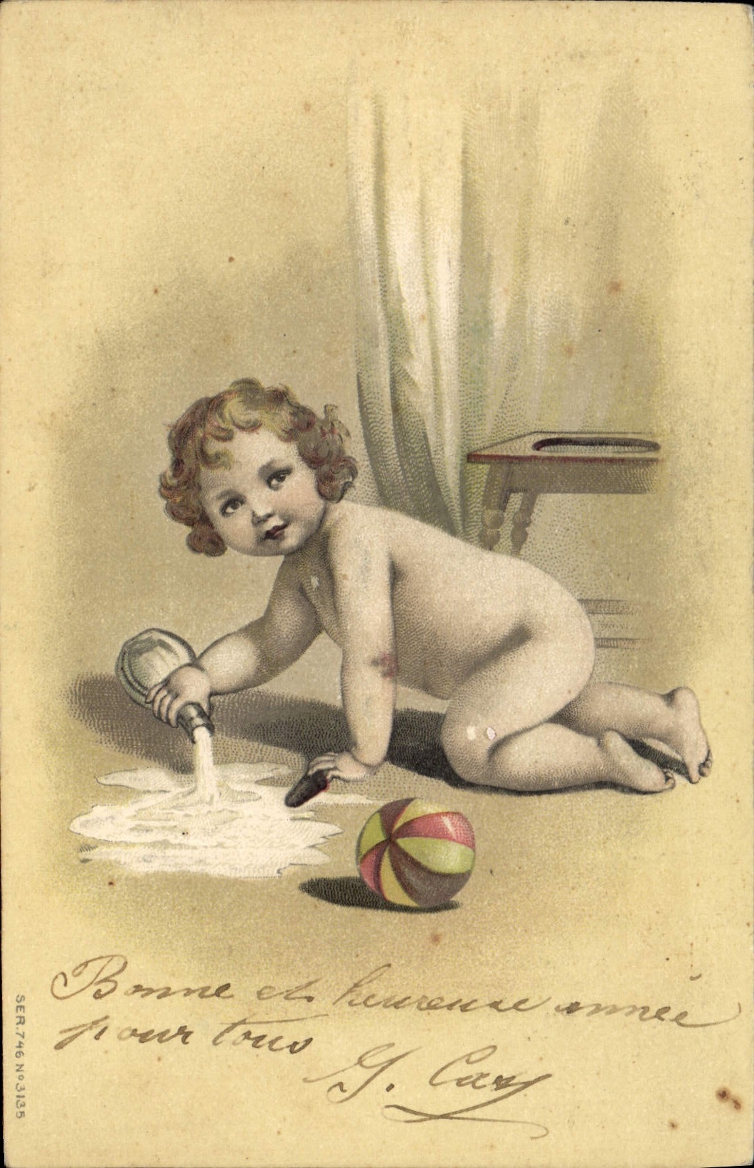 Kind spielt mit einem Ballon — Frohes neues Jahr — G. Cary, Serie 746 Nr. 3135