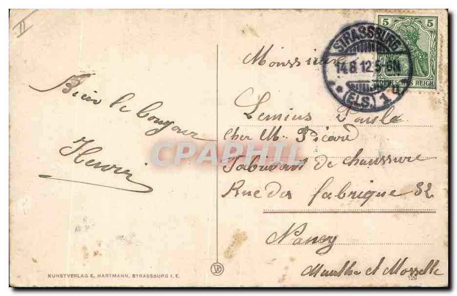 CPA Fantaisie Enfant Bebe Strasbourg Cigogne — Verso