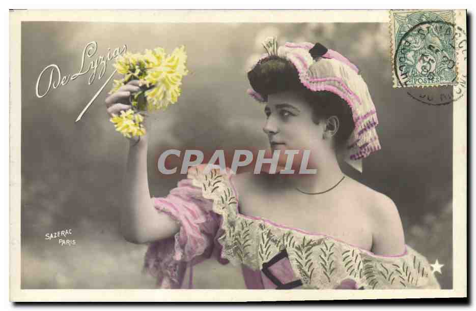 Femme en robe rose tenant des fleurs — Sazerac Paris — Série N. 862