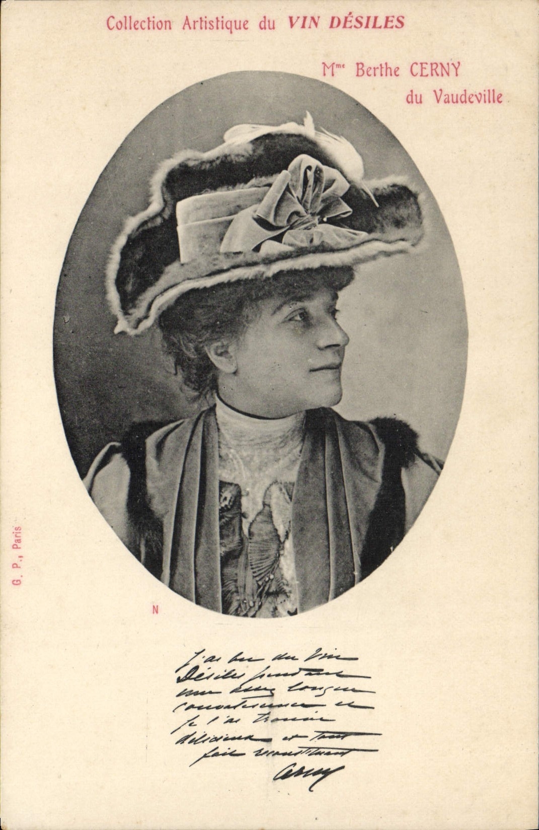 Mme Berthe CERNY du Vaudeville — Collection Artistique du VIN DÉSILES — G.P. Paris