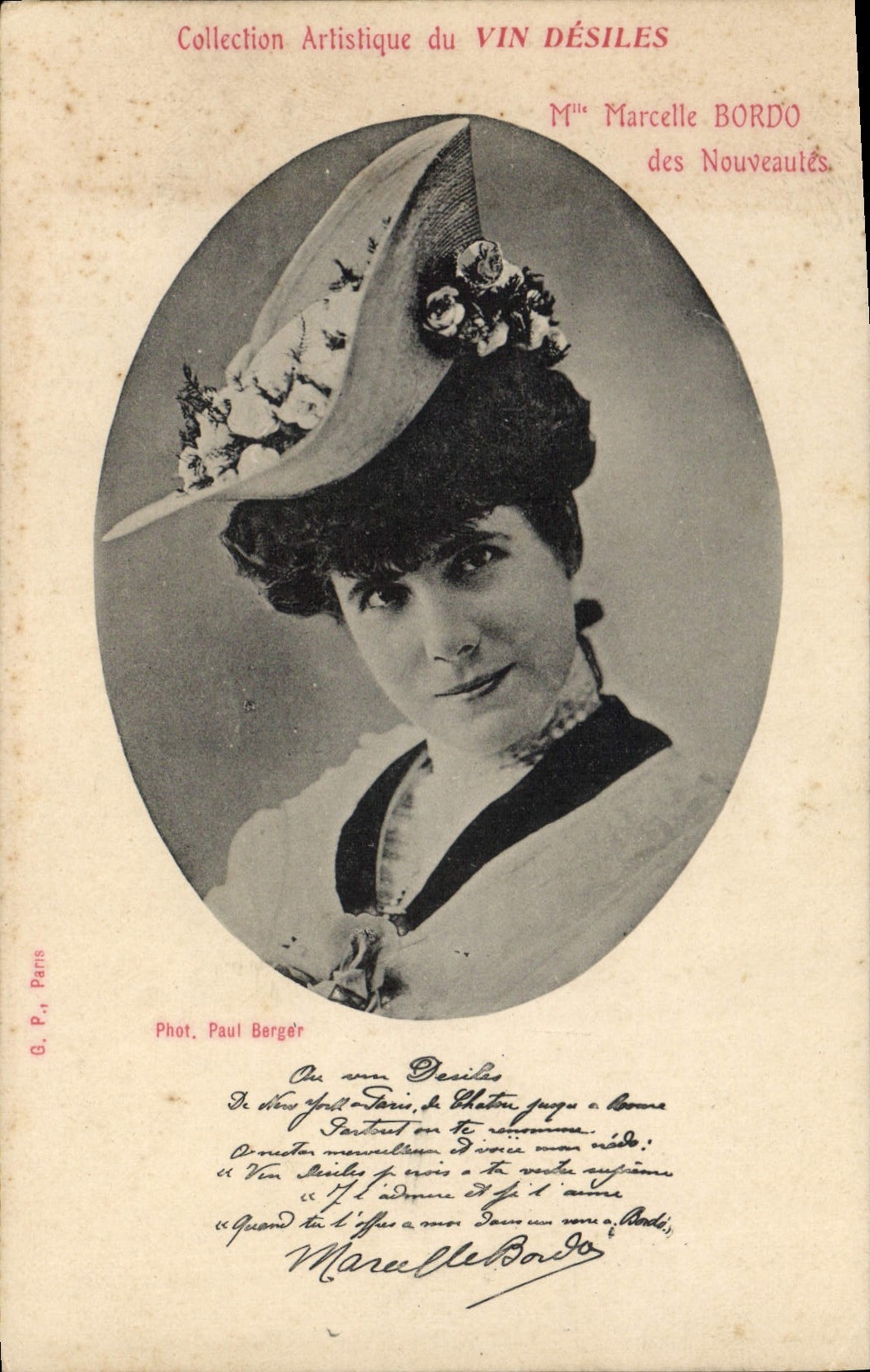 Mlle Marcelle BORDO — Portrait — Collection Artistique du VIN DÉSILES, Phot. Paul Berge