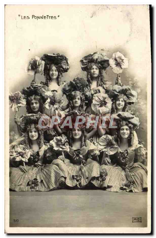 Les Ponnettes — groupe de sept danseuses en costumes floraux — éditeur M.G. n° 510