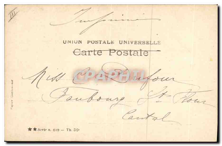 Femme en robe à volants — bouquet — éditeur Walery, Paris — Verso