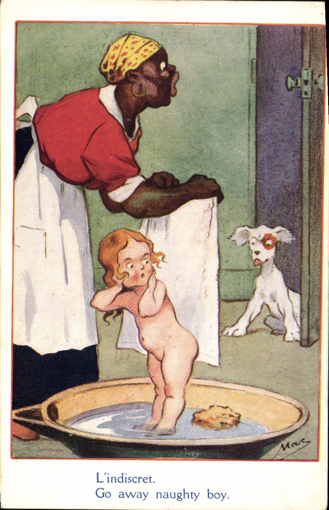 CPA Negre Femme de couleur Enfant Chien